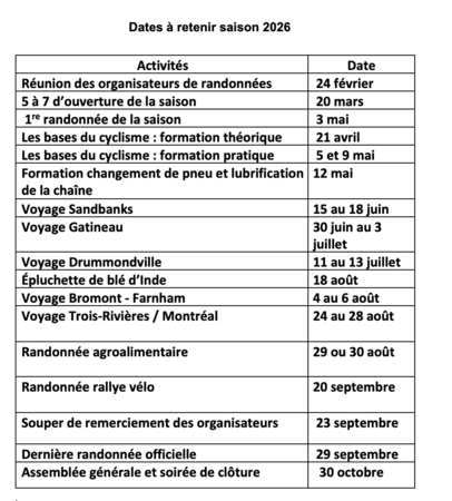 Dates a  retenir 2026
